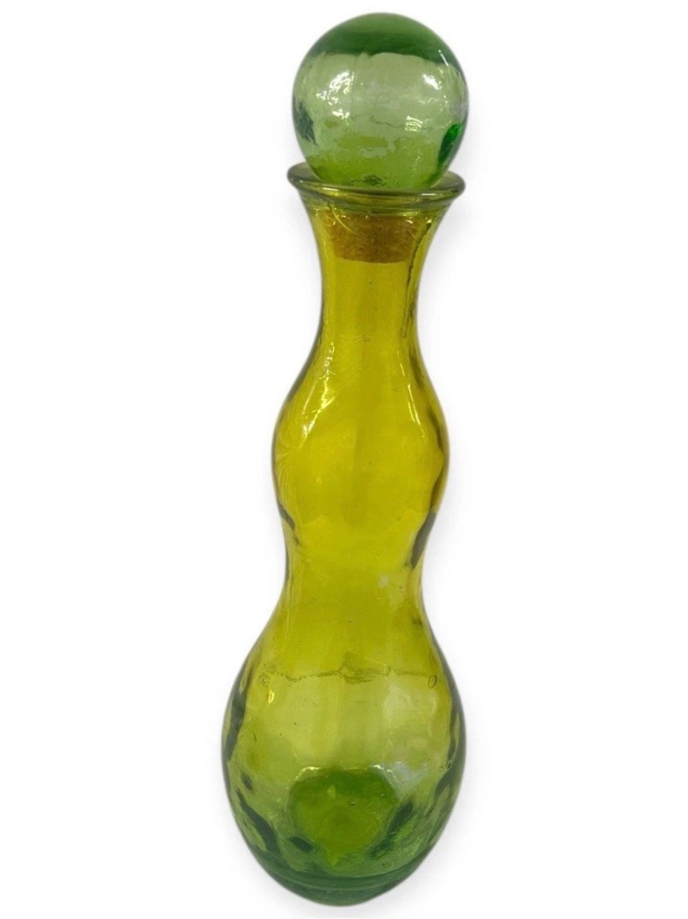 Large Vintage Hand Blown Glass Decanter Film Painted Green Finish 20” Stopper - Picture 8 of 10